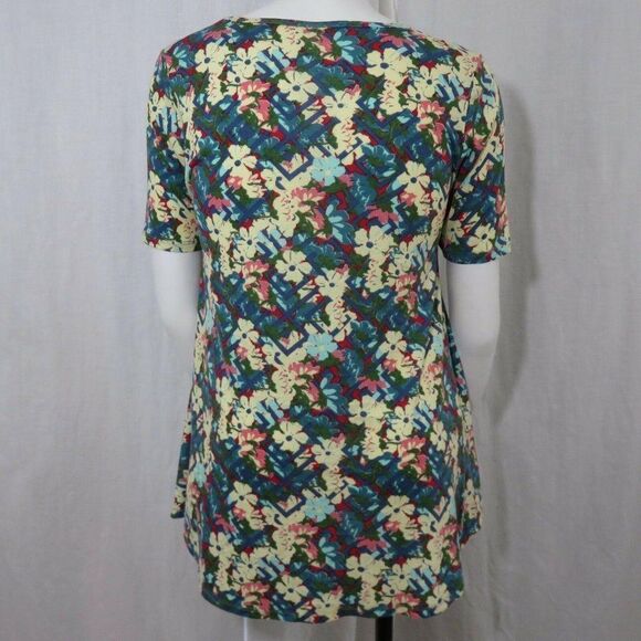 LuLaRoe S Perfect Tee Tunic Top Shirt Floral Lattice Blue Green Red Yellow Pink - Picture 6 of 11